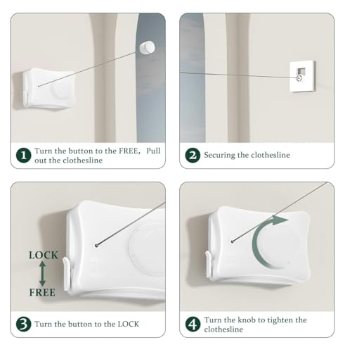 Image of Retractable Clothesline 5 Metre - Wall Mounted Indoor & Outdoor Drying Line (Single /Double Line), ABS Housing & 304 Stainless Steel Wire for Bathroom, Balcony, Laundry Room (Single Line)
