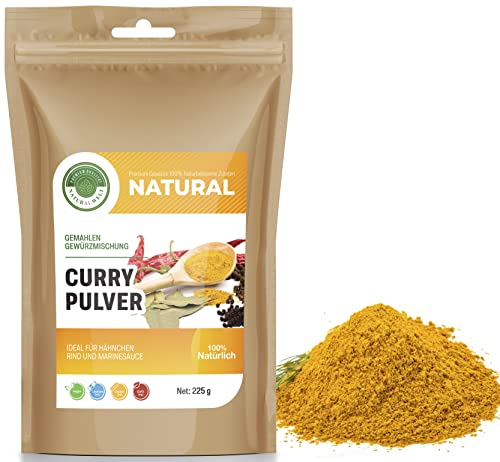 Curry Pulver Currypulver indisch Madras Richtung mild 225g golden Curry Gewürzmischung I Premium Qualität I biologischem Anbau I ohne Zusätze von Natural Welt Cover
