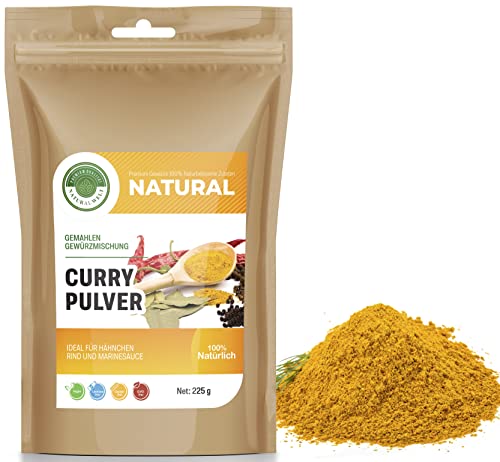 CurryPoeder kruidenmix 225 g, premium curry poeder, Madras, originele Indiase mild, biologische teelt, zonder toevoegingen van Natural World