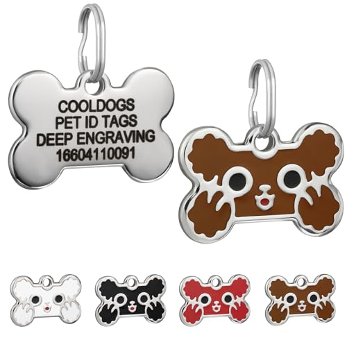 CoolDogs Stainless Steel Enamel Pet ID Tags for Dogs and Cats, Personalized Dog Tag, Cat Tag,Dog Name Tags, Cat Name Tags with Custom Deep Engraved ID on The Back Side (Brown, Small)