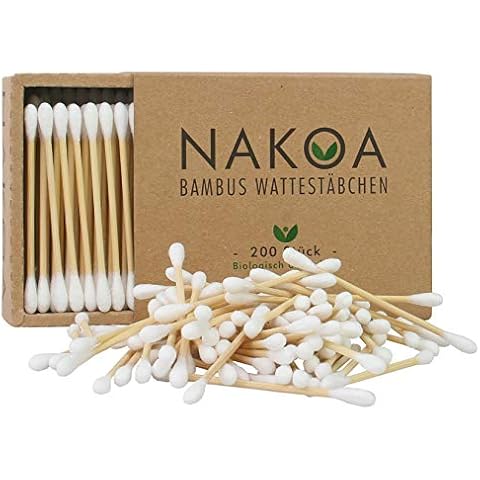 NAKOA Wattestäbchen aus Bambus und Baumwolle, 1er Pack (200 Stück) nachhaltig & umweltfreundlich Cover