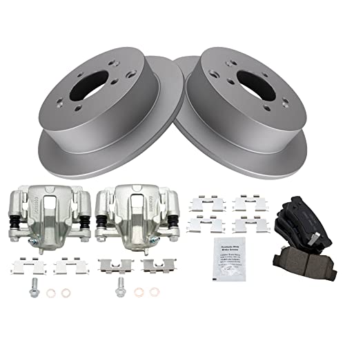 Image of TRQ Rear Brake Pad and Rotor Set Ceramic Solid Rotors Calipers | For 2009 Hyundai Tucson 2005-2010 Kia Sportage