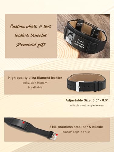 Custom Picture Leather Bracelet, Personalized Photo Name ID Identification Wristband Memorial Bracelet Gift for Men and Women2