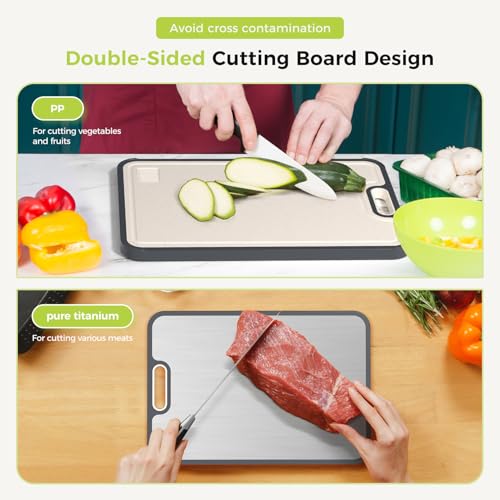 Image of [2026 New Upgraded] Titanium Cutting Board for Kitchen, Cutting Board Double Sided Food Grade, Pure Titanium and PP, Easy to Clean Large Size 15.1 inchx10.2 inch