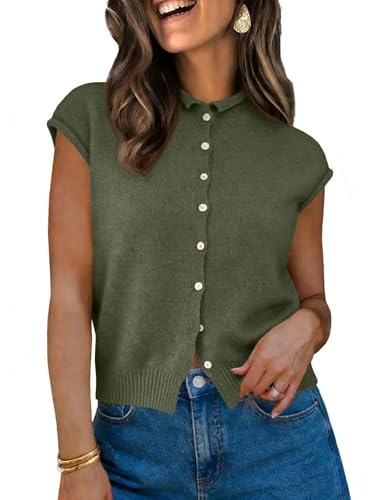 Image of UNCLECAT Womens Cap Sleeve Sweater Vest Summer Casual Button Down Lightweight Knit Sweater Cardigans