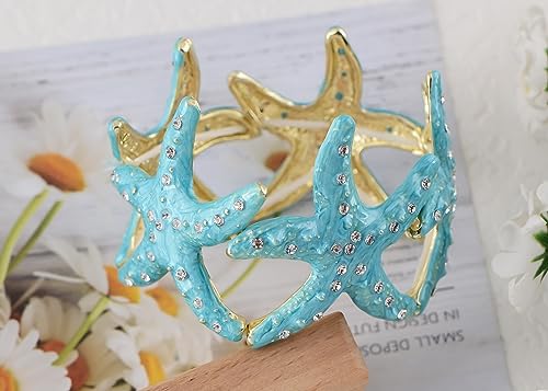 Alilang Sealife Gold Tone Aurora Borealis Ocean Boho Elastic Expandable Starfish Bracelet with Crystals2