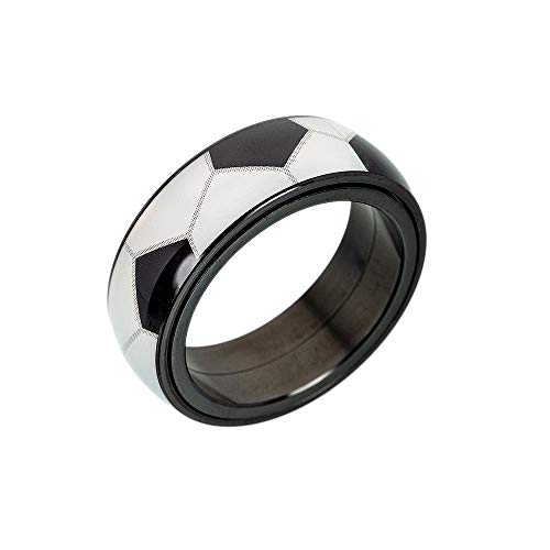 Image of Unisex 8mm Rotatable Sports Pattern Fidget Ring | Stainless Steel, Simple Plain Domed Style, Cool Punk Stress Reliever Jewelry