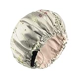 Zewurtuw Satin Hair Bonnet Silk Bonnet for Sleeping Reusable Double Layer Elastic Adjustable Hair Caps Cute Aesthetic Women Girls-Flowers