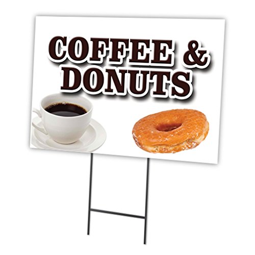 Coffee & Donuts 12"x16" Yard Sign & Stake | Advertise Your Business | Stake Included Image On Front Only | Made in The USA