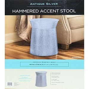 Sams West Inc Hammered Accent Stool, Antique Silver