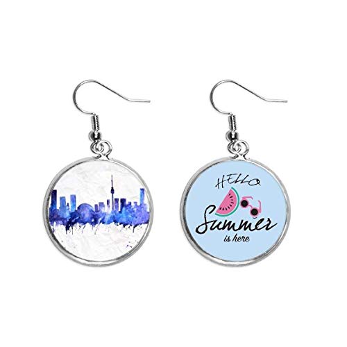 Pendientes de sandía estilo acuarela azul de ciudad histórica para verano