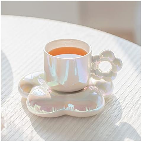 YOKIOU Keramik Kaffeetasse Weiß Süß Blume Teetasse Cover