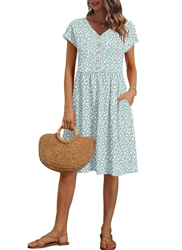 Image of AUSELILY Women's Summer Short Sleeve Knee-Length V Neck Dress with Pockets | V Neck,Cap Sleeve,Loose-Fit,Casual Dresses,2026 New