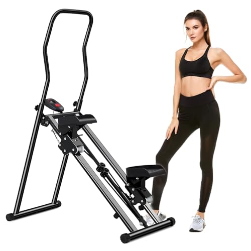 CIGAA Stair Stepper para ejercicio en el gimnasio en casa, máquina de escalar vertical para entrenamiento de cuerpo entero, escalador compacto de cardio plegable con ancho de paso ampliado, manillar y