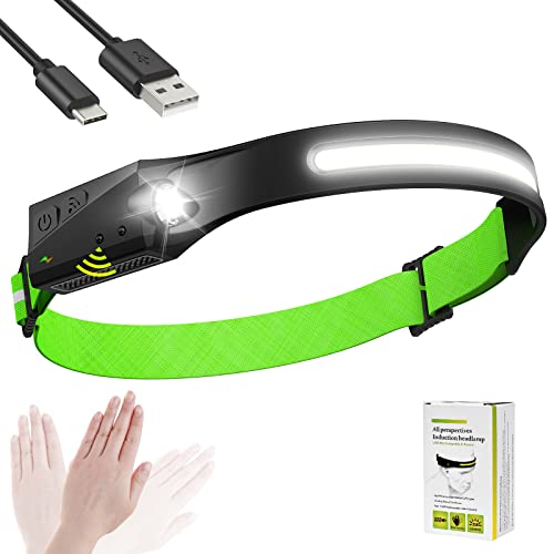 LED Stirnlampe,Stirnlampe LED Wiederaufladbare, 350 Lumen Scheinwerfer mit Bewegungsmeldersteuerung, 5 Beleuchtungsmodi, Lange Akkulaufzeit, IPX4 Wasserdicht für Laufen, Angeln, Camping, Wandern Cover