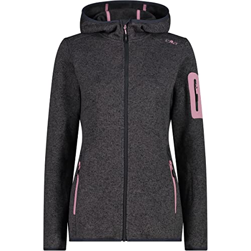 CMP - Damen-Knit-Tech-Jacke mit fester Kapuze, Schwarz-Rouge, D42