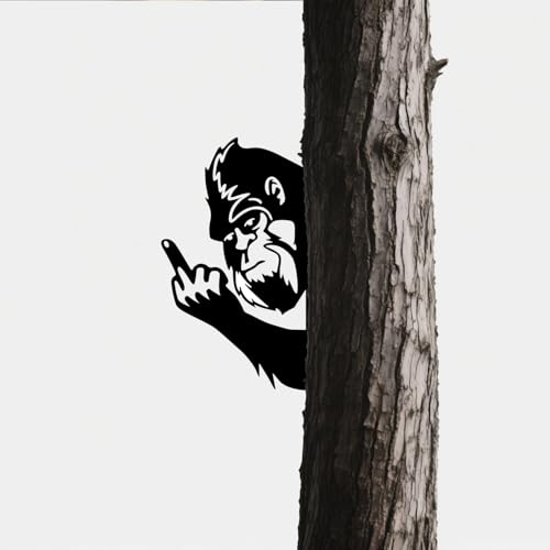 Peaking a Boo Flipping Off Bigfoot Animal Metal Sign Art Ornament Animal Peeping Around Signs Corner Tree Garden Fence Farmhouse Outdoor Home Decoration