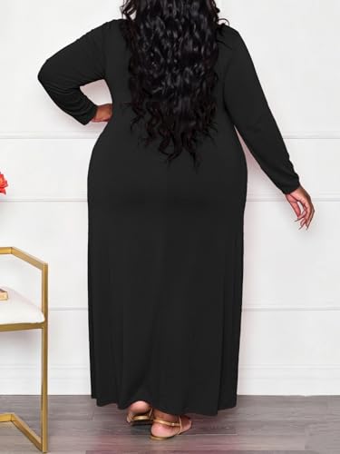 Image of TOPSRANI Womens Plus Size Maxi Dresses for Women Oversize Casual Short Sleeve V Neck Loose Plain Solid Trendy Summer Dress