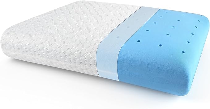 9villa Orthopedic Gel Memory Foam Pillows,Ventilated Cool Bed Pillow Standard Pillow with Washable Cover, Back & Side Sleeper Pillows for Bed (24" L x 15" W x 4" H) Inches (1)