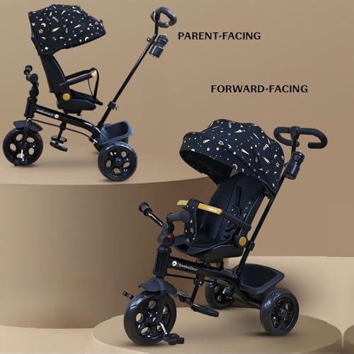 Image of StarAndDaisy Kids Cycle for 2-5 Years Boy & Girl /Tricycle with EVA Wheels, Bell & Basket /Baby Cycle 30 Kg Capacity, 3-Point Safety Belt with Canopy & Parent Handle -Graffiti Black