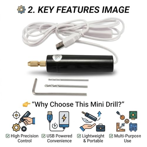Image of 53ARTS Mini Electric Corded Hand Drill Kit - Precision Drill Machine for Jewelry Making, DIY Crafts, Resin Art, Wood & Plastic Projects