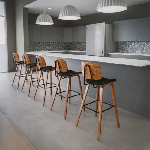 Image of UPLIFT DESK Kerbey Barstool Set of 2 Bar Height Chairs with Backs, Sleek, Supportive, Seating for Bar Height Tops, Vegan Faux Leather, Durable Wood and Powder-Coated Metal Frame (Set of 2) (Dark Oak)