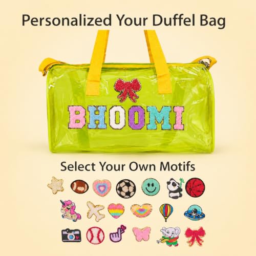 Image of AICA Personalized Name Embroidered Letters & Patch Duffle Bag for Kids Boys & Girls Age 1-18 Years Age Group (Yellow) | Gift for Boys Girls Kids