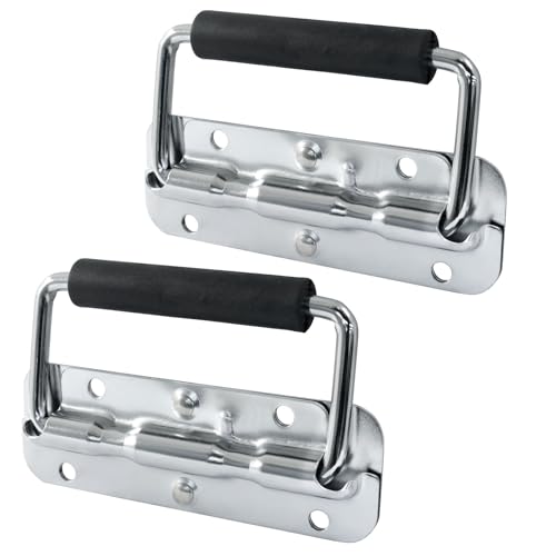 Image of Spring Loaded Handle, 120mm / 4.7 Inch Heavy Duty Folding Handle with Durable Rubber Grip for Toolboxes, Cabinets, Easy to Install, 2Pcs