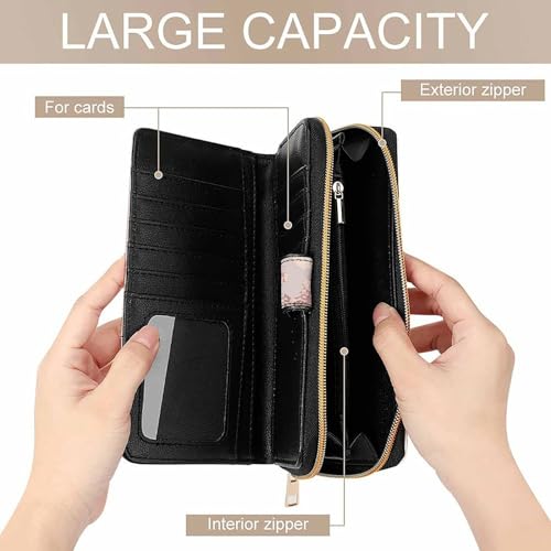 Rose Gold Leopard Pattern Leather Wallets Large Capacity Zipper Pocket Card Holder with ID Window, 19.7x11x3.5cm, style4