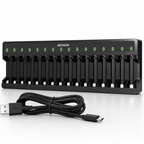 Image of BEVIGOR 16 Bay Battery Charger AA AAA for NiMH Rechargeable Batteries | Type-C QC /PD 24W Quick Charge Input, Independent Full Speed Charging For Each, Ultra Slim Desigh - Battery NOT Included
