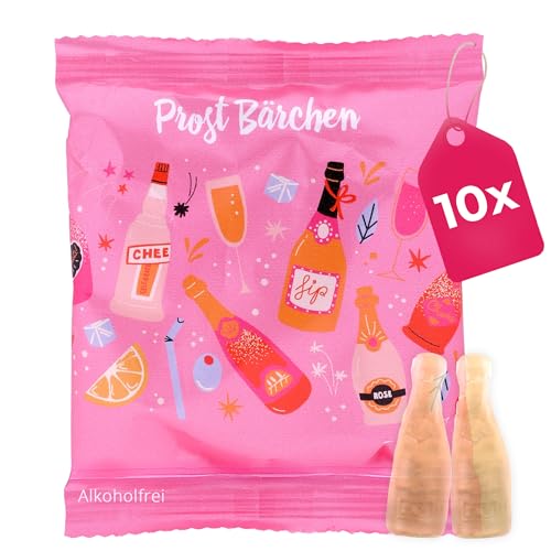 Fruchtgummi Prosecco-Flaschen 10er Pack (10 x 15g) Ananas-Gummibärchen ohne Alkohol in Sektflaschen-Form originelles Gastgeschenk & süße Partydeko für Geburtstag Hochzeit JGA & Mädelsabend