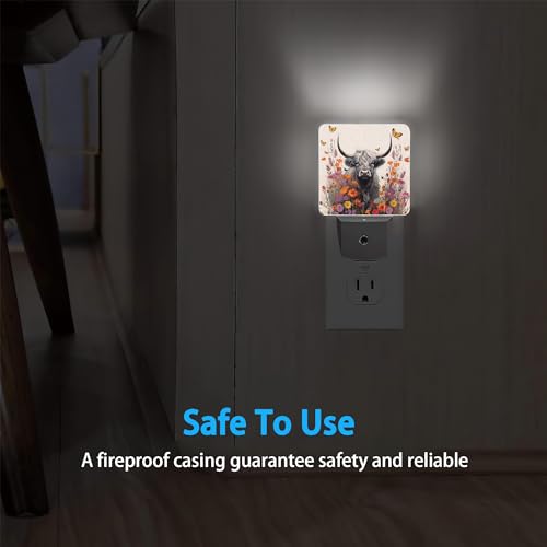 Image of Highland Cow Night Light,Daisy Flower Night Lights Plug into Wall Dusk to Dawn Sensor Lamp for Women Men,Led Lights for Stairway /Hallway /Bedroom