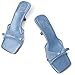 Mostrin Blue Mesh Kitten Heels for Women Open Square Toe Mule Heeled Sandals With Bow Slip On Backless Dress Shoes for Wedding Party Holiday Size 8.5