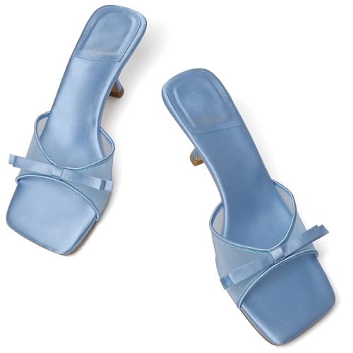 Image of Mostrin Kitten Heels for Women Round Toe Heels With Bow Vintage Mules Sexy Slip on Stiletto Backless Sandals for Party Daily
