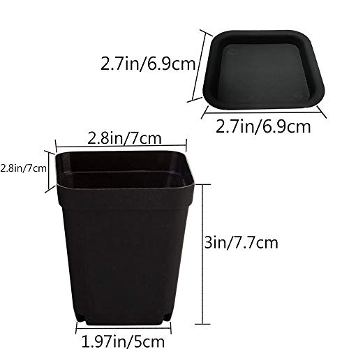 Ojyudd 24 Pack 3 Inch Black Nursery Pot Flower Pots Square Plastic Plant Pot Plastic Starter Pots With Saucer Basket Indoor Outdoor For Your Room,Garden Office And Balcony Decor thumb #1
