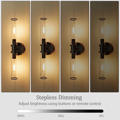 Image of Rayogale Black Wireless Battery Operated Wall Sconces with Remote Control | Glass Rechargeable Wall Lights Set of 2 with Timer Function Dimmable for Living Room Bedroom Emergency 3000K, 20.5 Inch