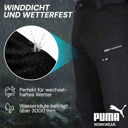 PUMA Workwear ProOne Alpine gefütterte Hosen Herren - Outdoor Hosen für Herren - Winddicht & Wasserabweisende Softshellhose - Elastische Arbeitshose Wanderhose Herren Winter - Schwarz - L