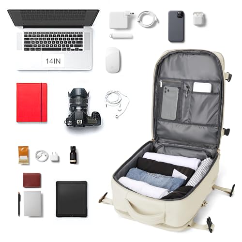 Image of coowoz Travel Backpack For Women Men Airline Approved,Carry On Backpack,Hiking Laptop College Backpacks Waterproof Outdoor Sports Rucksack Casual Daypack Fit 15.6 Inch Backpacks,Beige