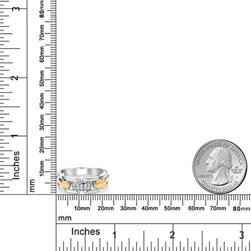 Gem Stone King Men's 925 Sterling Silver and 10K Yellow Gold White Lab Grown Diamond Band 2 Tone Ring | 7MM Width | Available in Size 5 to 133