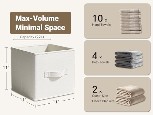Image of LayerSpace 4 Pack Foldable Fabric Closet Storage Bins, 11Inch Organizer Cubes with Handles, Linen Storage Boxes for Clothes, Toys, Books and Home Organization, White& Ivory