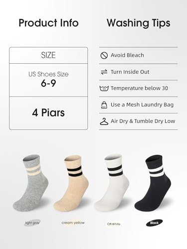 Image of 90% Cotton Women Socks, 4 Pairs Comfy Athletic Socks for Running & Casual Wear with Seamless Toe&Arch Support, Size 6-9