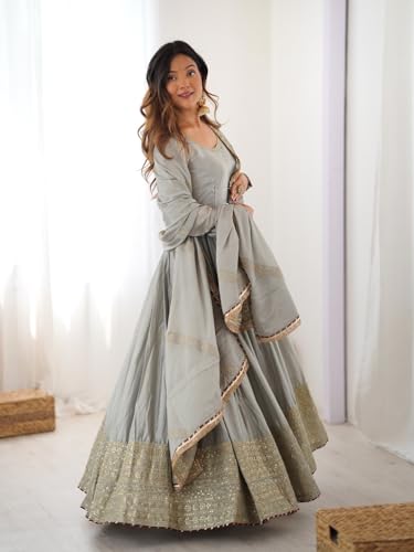 Image of FUSIONIC Elegant Maroon Chinon Anarkali Set with Heavy Border & Dupatta Set