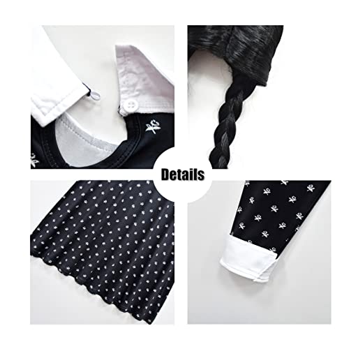 Gadzux Addams Girls Costumes Halloween Cosplay Dresses Kids Role Play Party Outfits Set Short Sleeve Cute Fashion Dress Up With Wig Birthday Gift Christmas Black 140, Black Dress + Wig, 8-9Y #TOP5