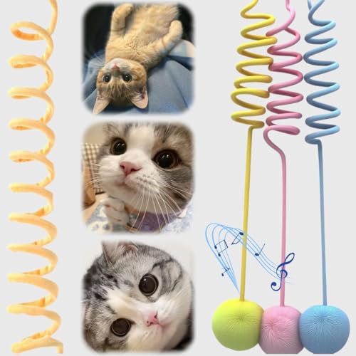 taoleon | Leaping Cat Spring Toy - If Your Cats Loves Wand Toys, Try This | Interactive Hanging Enrichment & Cat Furniture Add-on, Suitable for Both Indoor Adult Cats and Kittens(Yellow+Pink+Blue)