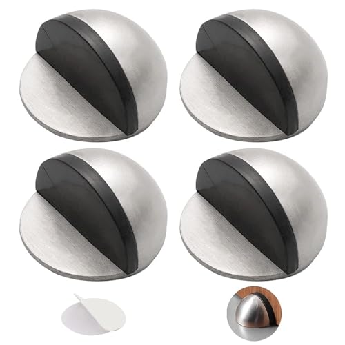 4Pcs Self Adhesive Floor Door Stoppers Stainless Steel Door Stopper Polished Oval Half Moon with Glues for Protect of Wall Hard Floor Glass Door for Home School Office Floor (Silver) WW-05