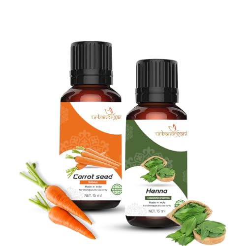 Image of Essential Oil Combo Pack of 2 15ml Each Carrot Seed Henna Pure Natural Therapeutic Grade Undiluted Oil for Hair Growth Skin Care Aromatherapy Use