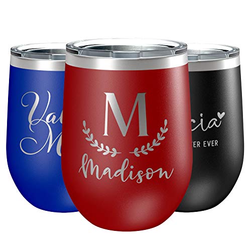 Personalized Wine Tumblers, 12 oz Red, 12 Designs, Stainless Steel Custom Wine Tumblers, Double-Wall, Vacuum Insulated - Personalized Gifts for Women