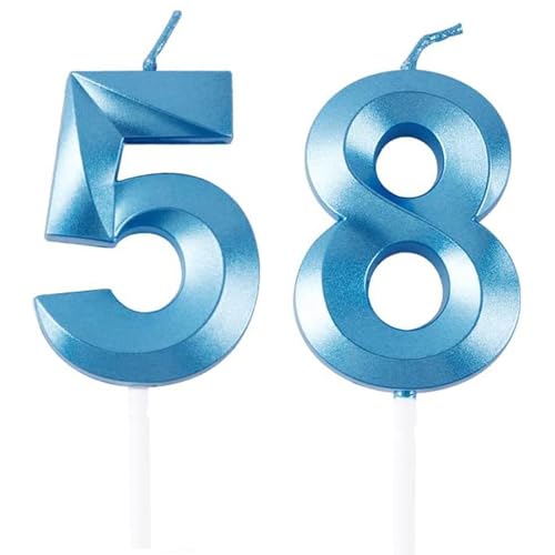 Velas de cumpleaños con números 58/85, velas azules de cumpleaños, velas en forma de números, decoración para tartas de cumpleaños, fiestas, bodas, fiestas de empresa, aniversarios, cumpleaños número