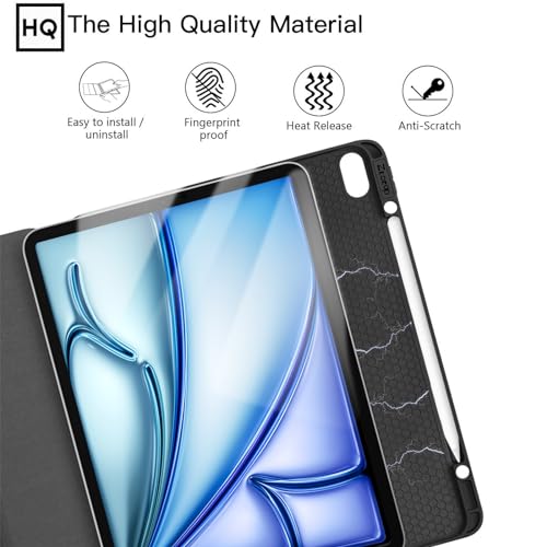 ZtotopCases for iPad Air 13 Inch Case/iPad Pro 12.9 3rd Generation 2018 with Pencil Holder, Lightweight Slim Soft TPU Back Trifold Smart Cover with Auto Sleep/Wake, Black