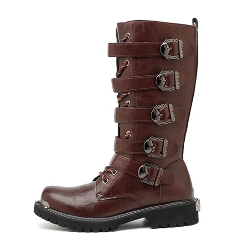Image of CHUUMEE Men's Wear Resistant Cycling Motorcycle Boots Side Zipper Waterproof Biker Riding Punk Rock Metal Toe Cowboy Western Tactical Army Boot
